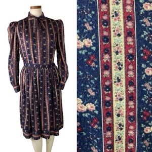 Vintage 70s 80s Herman Geist Navy Floral Boho Skirt Set XS/S